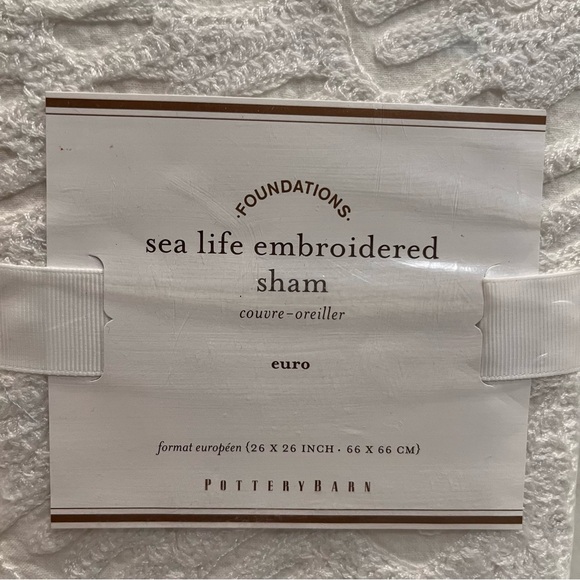 NEW Pottery Barn White Sea Life Embroidered Euro Pillow Sham 26x26 - Picture 2 of 4